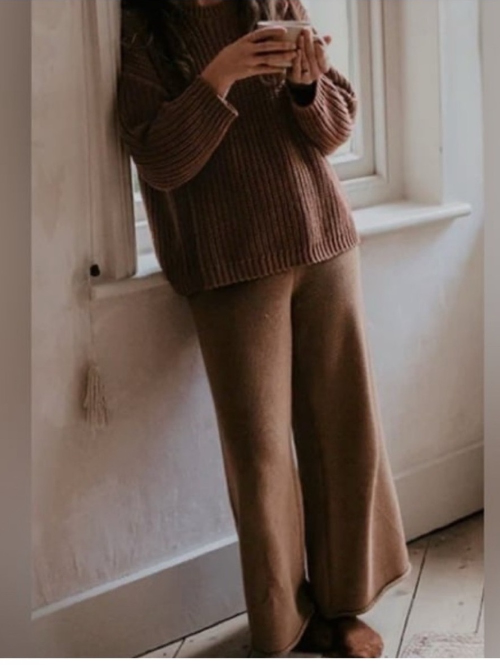 The Simple Folk Organic Cotton Wide Leg Knit Pants Caramel Brown Size 0
